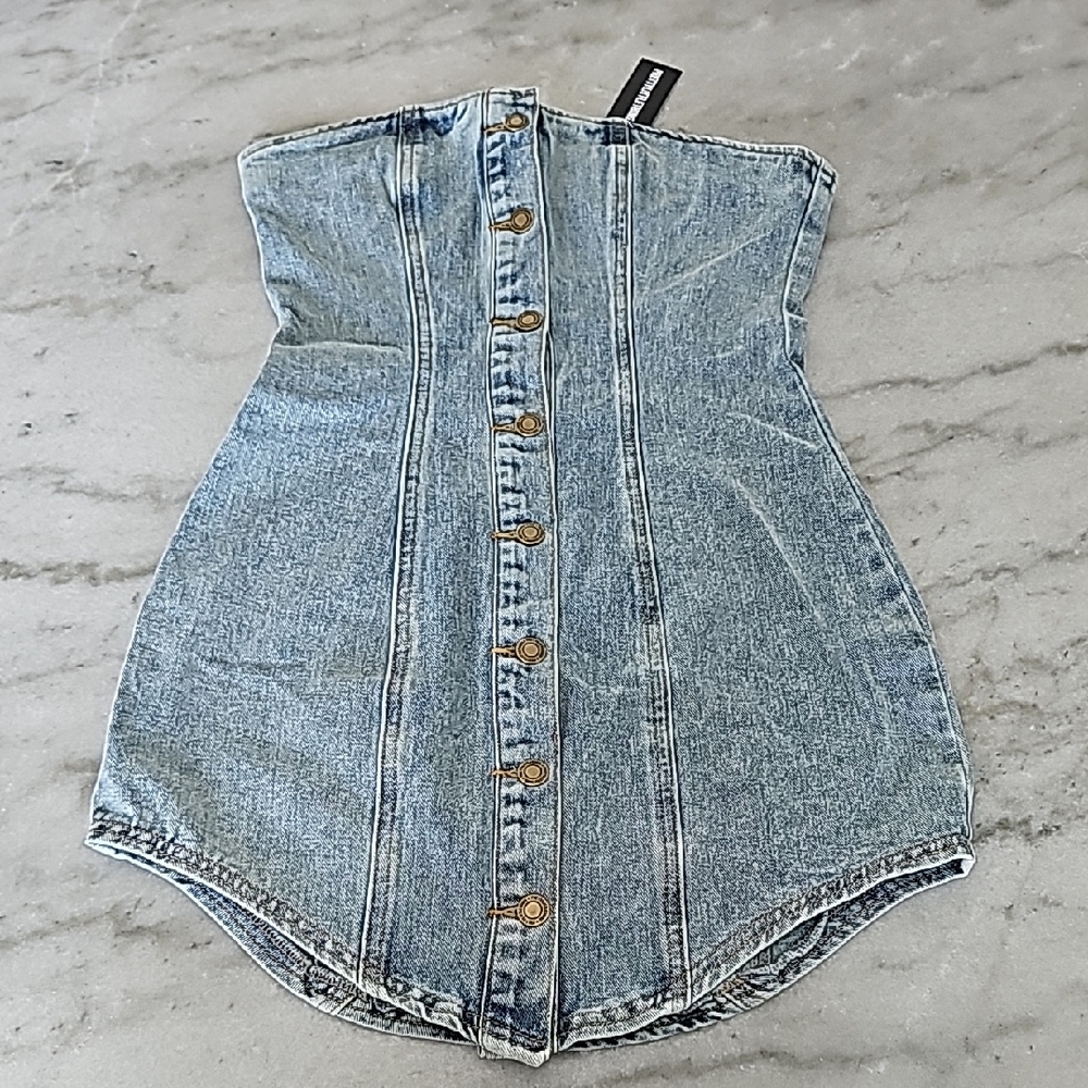 Denim Button Through Mini Dress